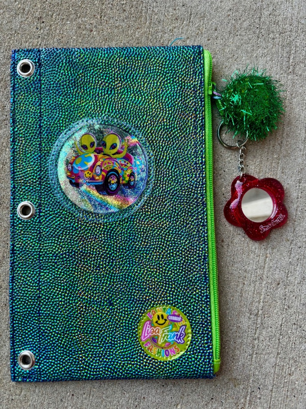 Rare vintage Lisa Frank Zoomer and Zorbit alien 3-ring binder pencil bag with Ke